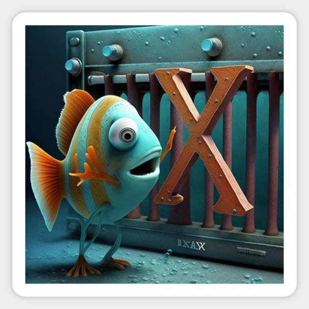 Letter X for X-Ray fish playing the Xylophone from AdventuresOfSela Sticker by Parody-is-King